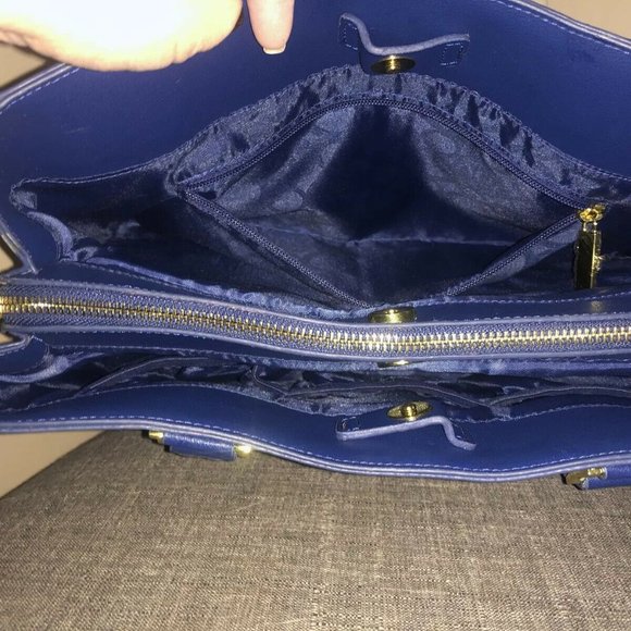 Joy Mangano E*Lite Leather Satchel BLUE - Picture 3 of 3